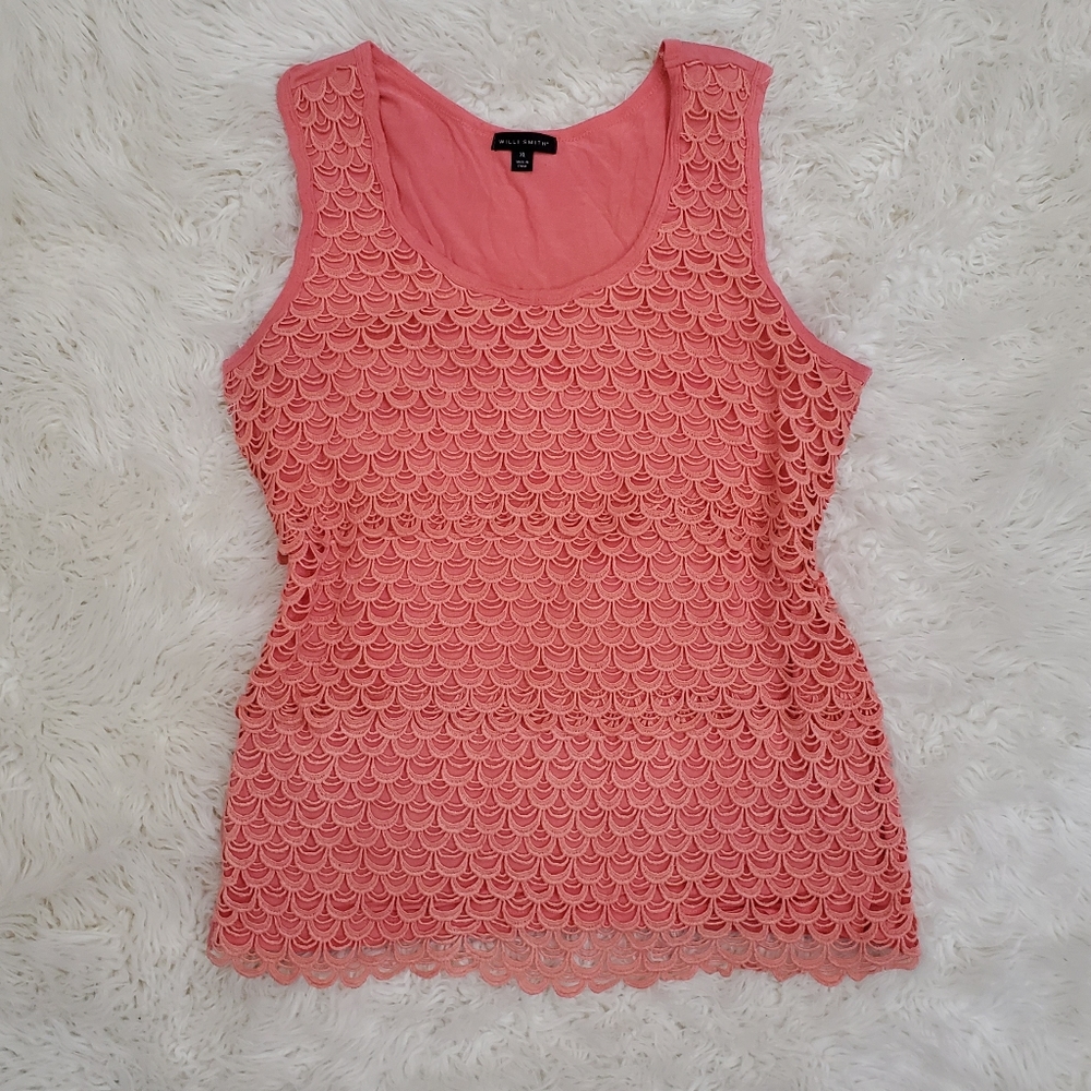 Willi Smith Peach Crochet Tiered Top